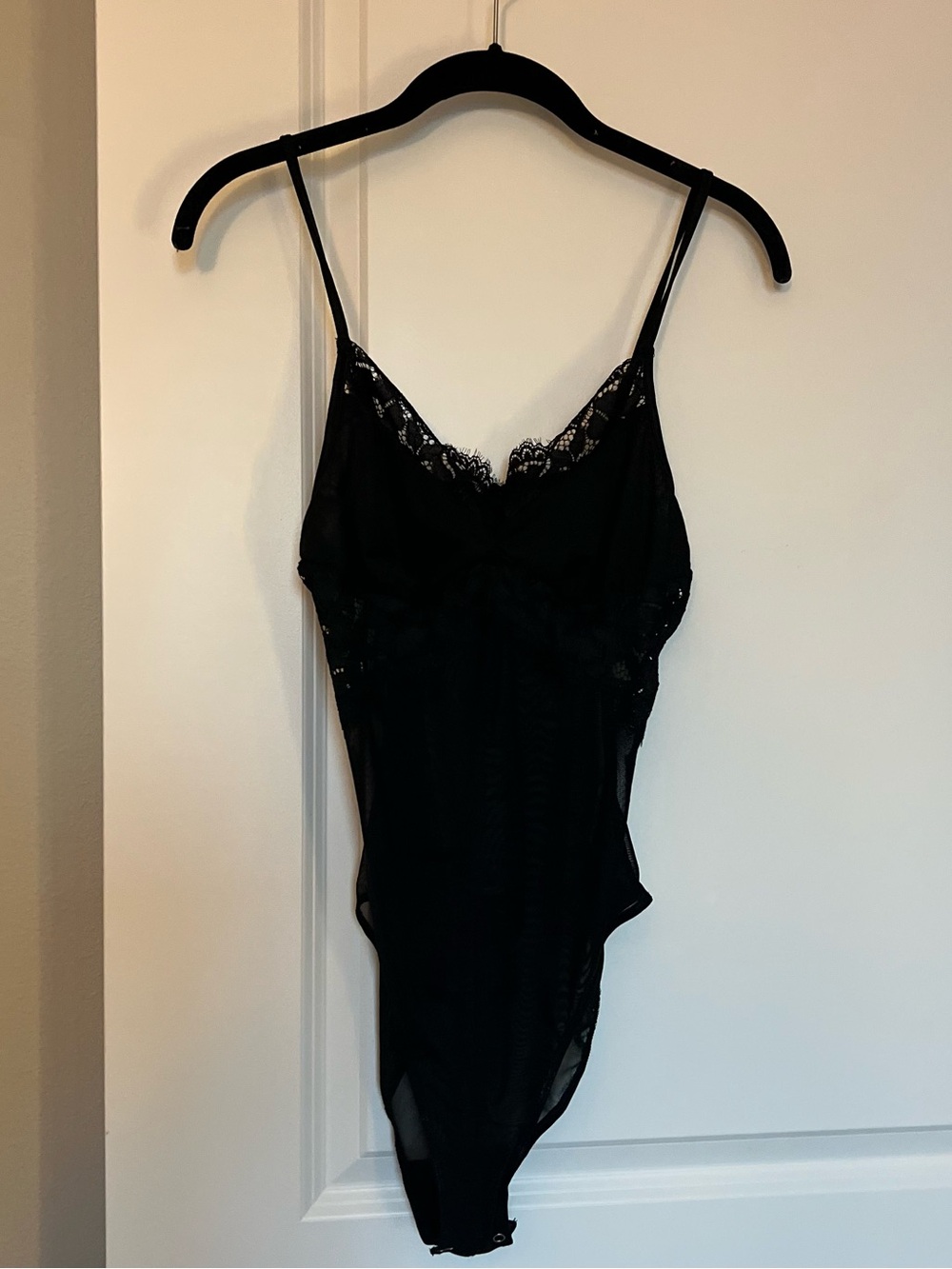 Forever 21 Black Lace Trim Mesh Bodysuit NWT